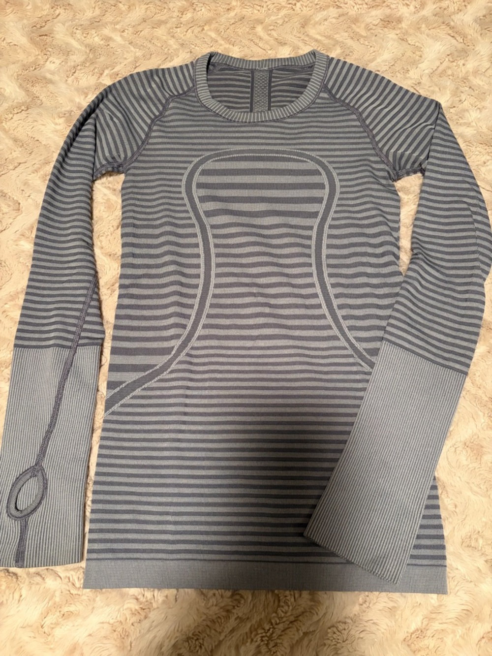 lululemon athletica Gray Striped Long Sleeve Tee